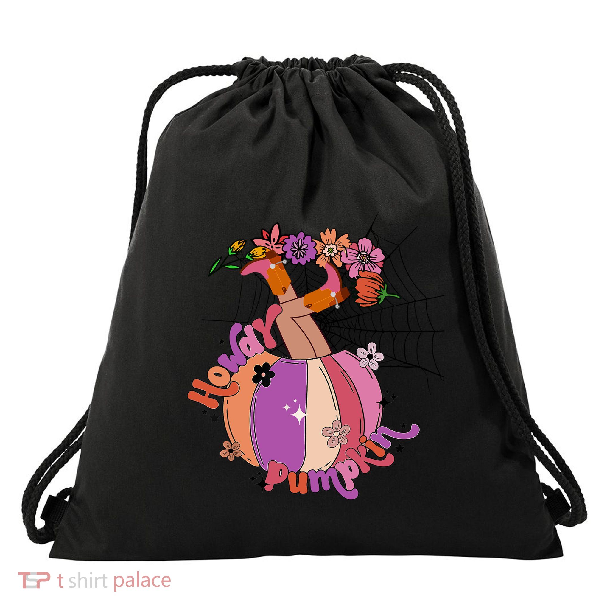 Howdy Pumpkin Cow Pumpkin Spooky Vibes Hippie Halloween Cute Gift Drawstring Bag