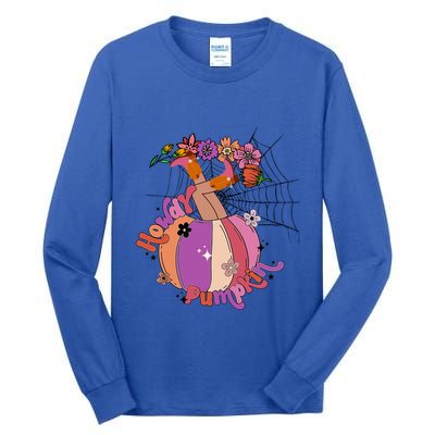 Howdy Pumpkin Cow Pumpkin Spooky Vibes Hippie Halloween Cute Gift Tall Long Sleeve T-Shirt