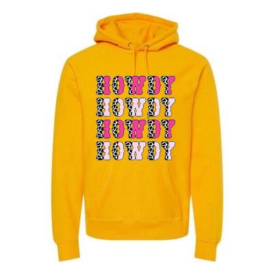 Howdy Pink Cow Print Western Country Cowgirl Texas Rodeo Premium Hoodie