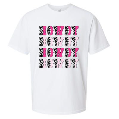 Howdy Pink Cow Print Western Country Cowgirl Texas Rodeo Sueded Cloud Jersey T-Shirt