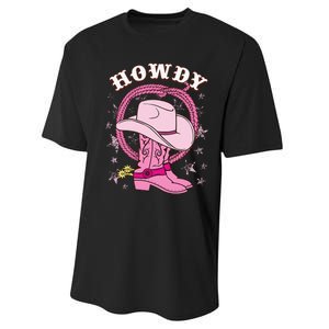 Howdy Pink Cowboy Hat Boots Country Western Rodeo Performance Sprint T-Shirt