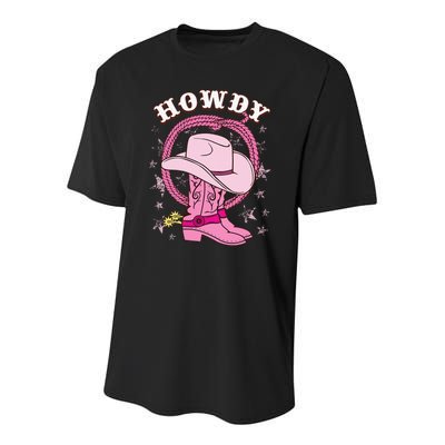 Howdy Pink Cowboy Hat Boots Country Western Rodeo Youth Performance Sprint T-Shirt