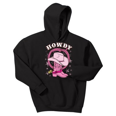 Howdy Pink Cowboy Hat Boots Country Western Rodeo Kids Hoodie