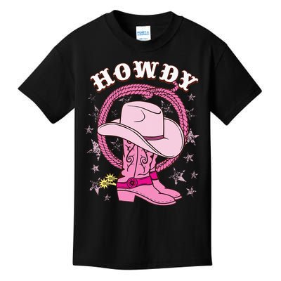 Howdy Pink Cowboy Hat Boots Country Western Rodeo Kids T-Shirt