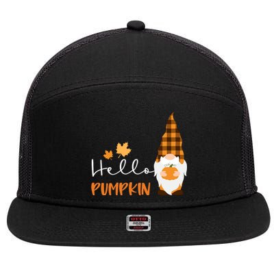 Hello Pumpkin Cute Gnome Fall Autumn 7 Panel Mesh Trucker Snapback Hat