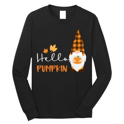 Hello Pumpkin Cute Gnome Fall Autumn Long Sleeve Shirt