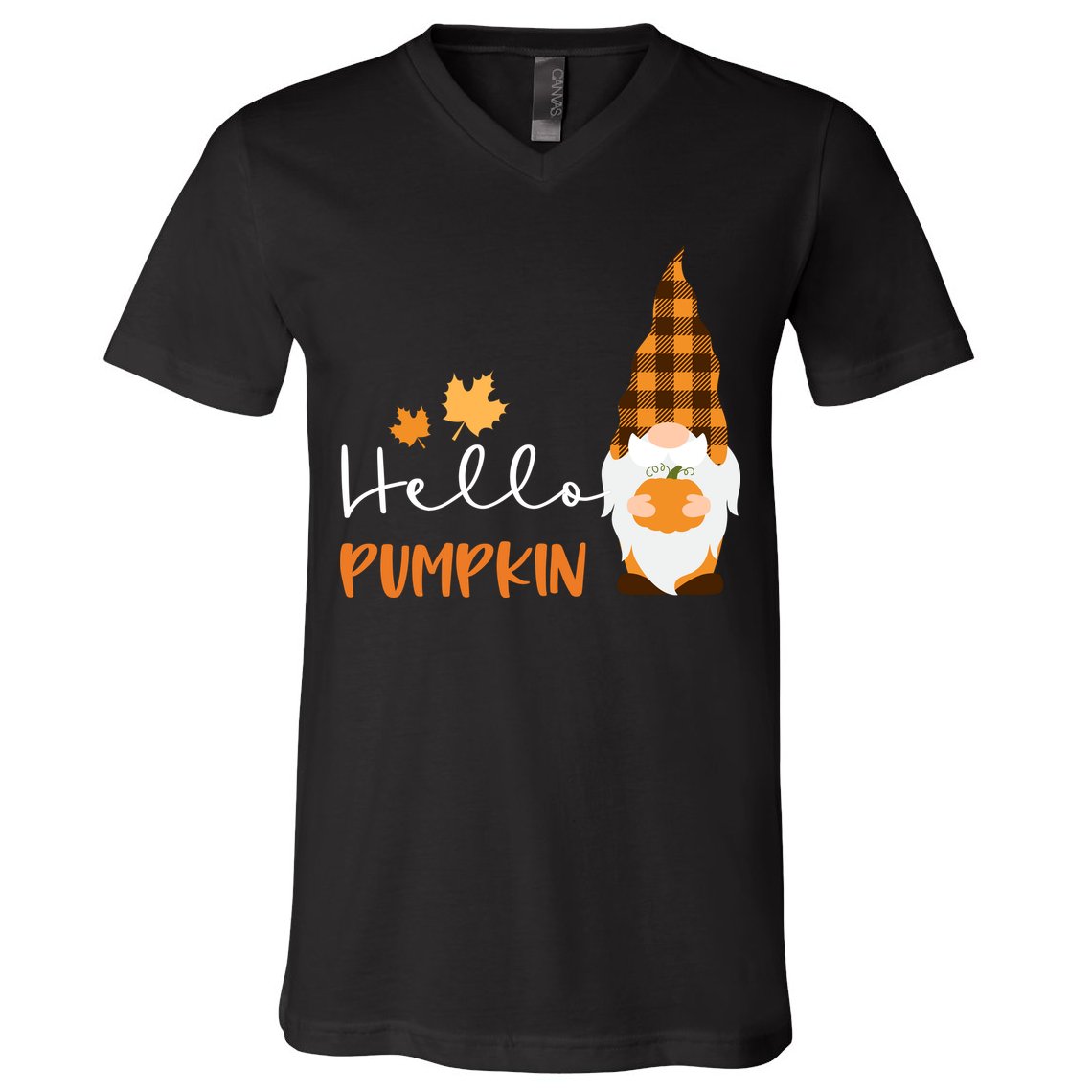 Hello Pumpkin Cute Gnome Fall Autumn V-Neck T-Shirt