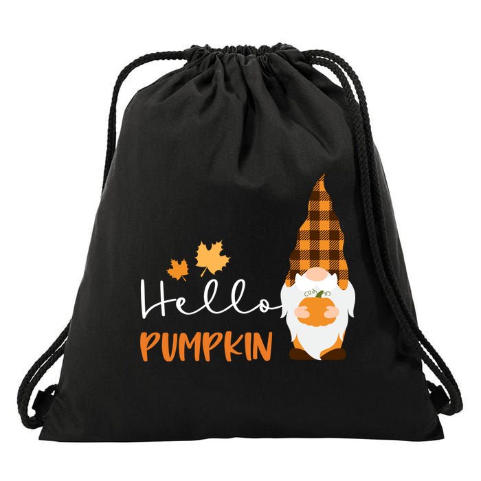 Hello Pumpkin Cute Gnome Fall Autumn Drawstring Bag