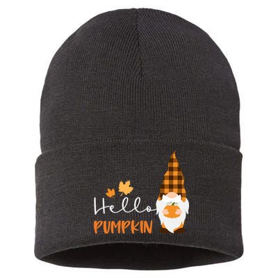 Hello Pumpkin Cute Gnome Fall Autumn Sustainable Knit Beanie