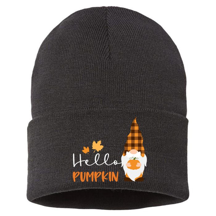 Hello Pumpkin Cute Gnome Fall Autumn Sustainable Knit Beanie