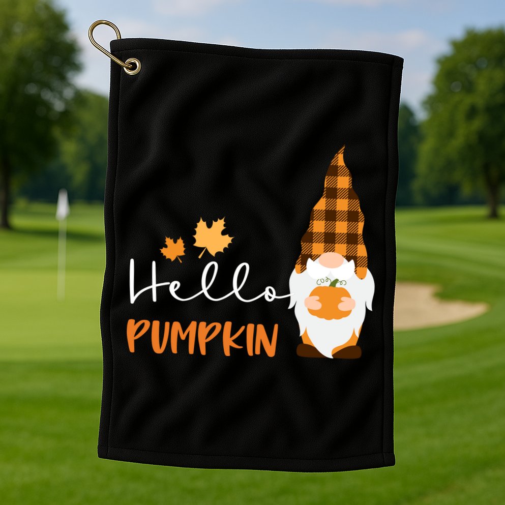 Hello Pumpkin Cute Gnome Fall Autumn Golf Towel