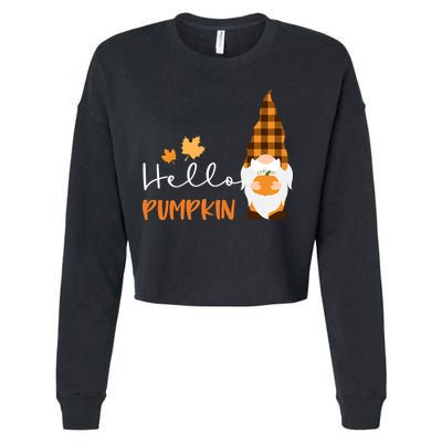Hello Pumpkin Cute Gnome Fall Autumn Cropped Pullover Crew