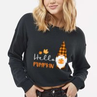 Hello Pumpkin Cute Gnome Fall Autumn Cropped Pullover Crew