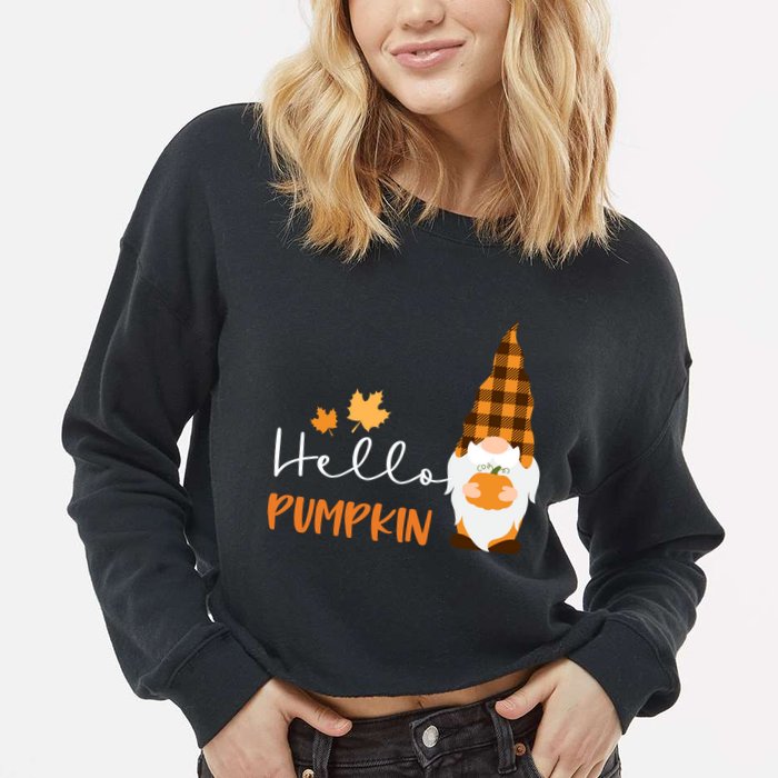 Hello Pumpkin Cute Gnome Fall Autumn Cropped Pullover Crew