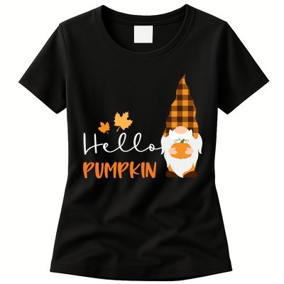 Hello Pumpkin Cute Gnome Fall Autumn Womens T-Shirt