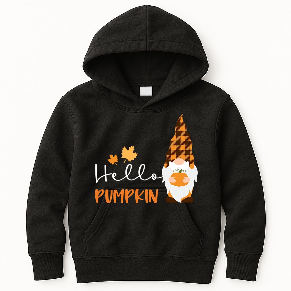 Hello Pumpkin Cute Gnome Fall Autumn Kids Hoodie