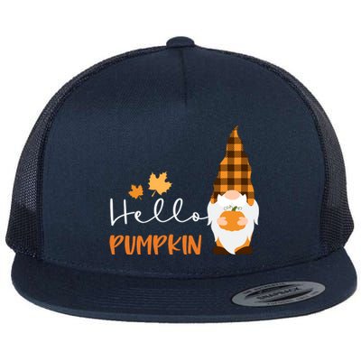 Hello Pumpkin Cute Gnome Fall Autumn Flat Bill Trucker Hat