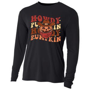 Howdy Pumpkin Cowboy Groovy Retro Halloween Spooky Season Cooling Performance Long Sleeve Crew