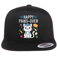 Happy Pawsover Cat Lover Funny Cat Passover Seder Flat Bill Trucker Hat