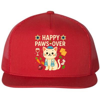 Happy Pawsover Cat Funny Cat Lover Holiday Passover Seder Flat Bill Trucker Hat