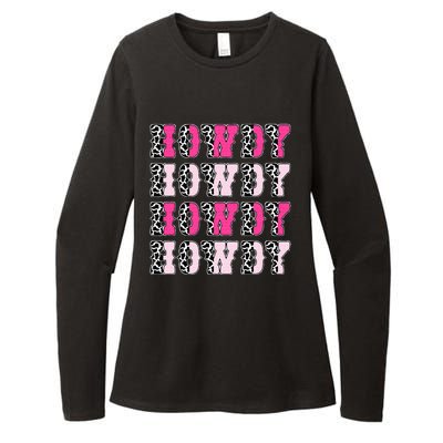 Howdy Pink Cow Print Western Country Cowgirl Texas Womens CVC Long Sleeve Shirt