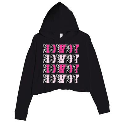 Howdy Pink Cow Print Western Country Cowgirl Texas Crop Fleece Hoodie