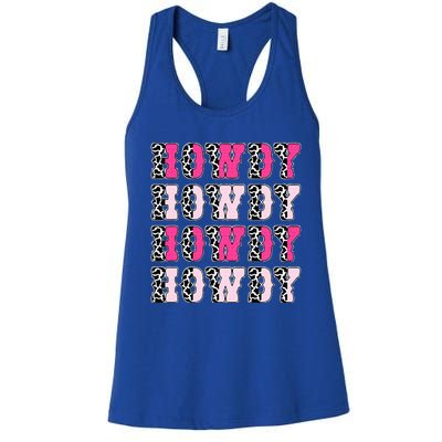 Howdy Pink Cow Print Western Country Cowgirl Texas Women's Racerback Tank