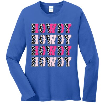 Howdy Pink Cow Print Western Country Cowgirl Texas Ladies Long Sleeve Shirt