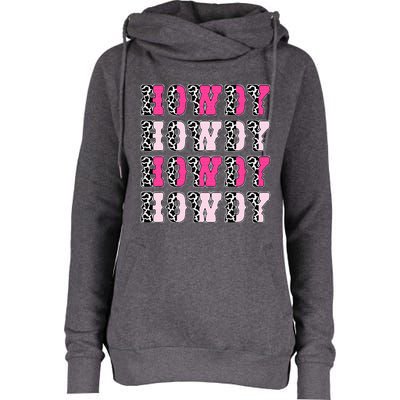 Howdy Pink Cow Print Western Country Cowgirl Texas Womens Funnel Neck Pullover Hood