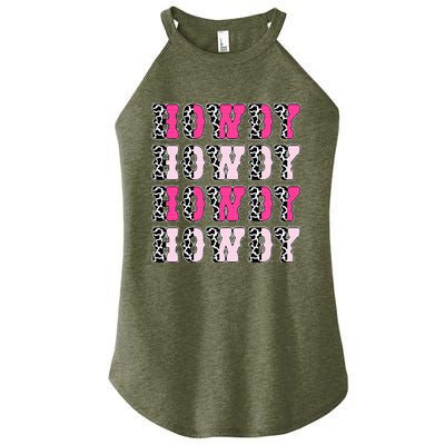 Howdy Pink Cow Print Western Country Cowgirl Texas Women's Perfect Tri Rocker Tank