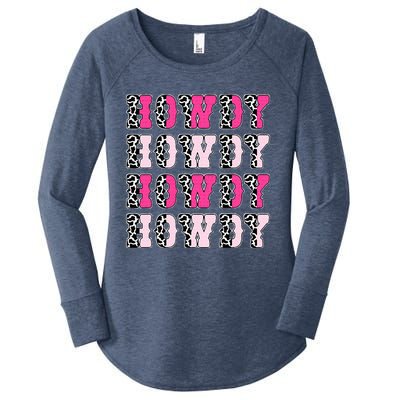 Howdy Pink Cow Print Western Country Cowgirl Texas Women's Perfect Tri Tunic Long Sleeve Shirt