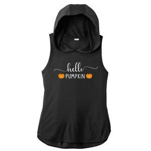 Hello Pumpkin Cute Fall Ladies PosiCharge Tri-Blend Wicking Draft Hoodie Tank