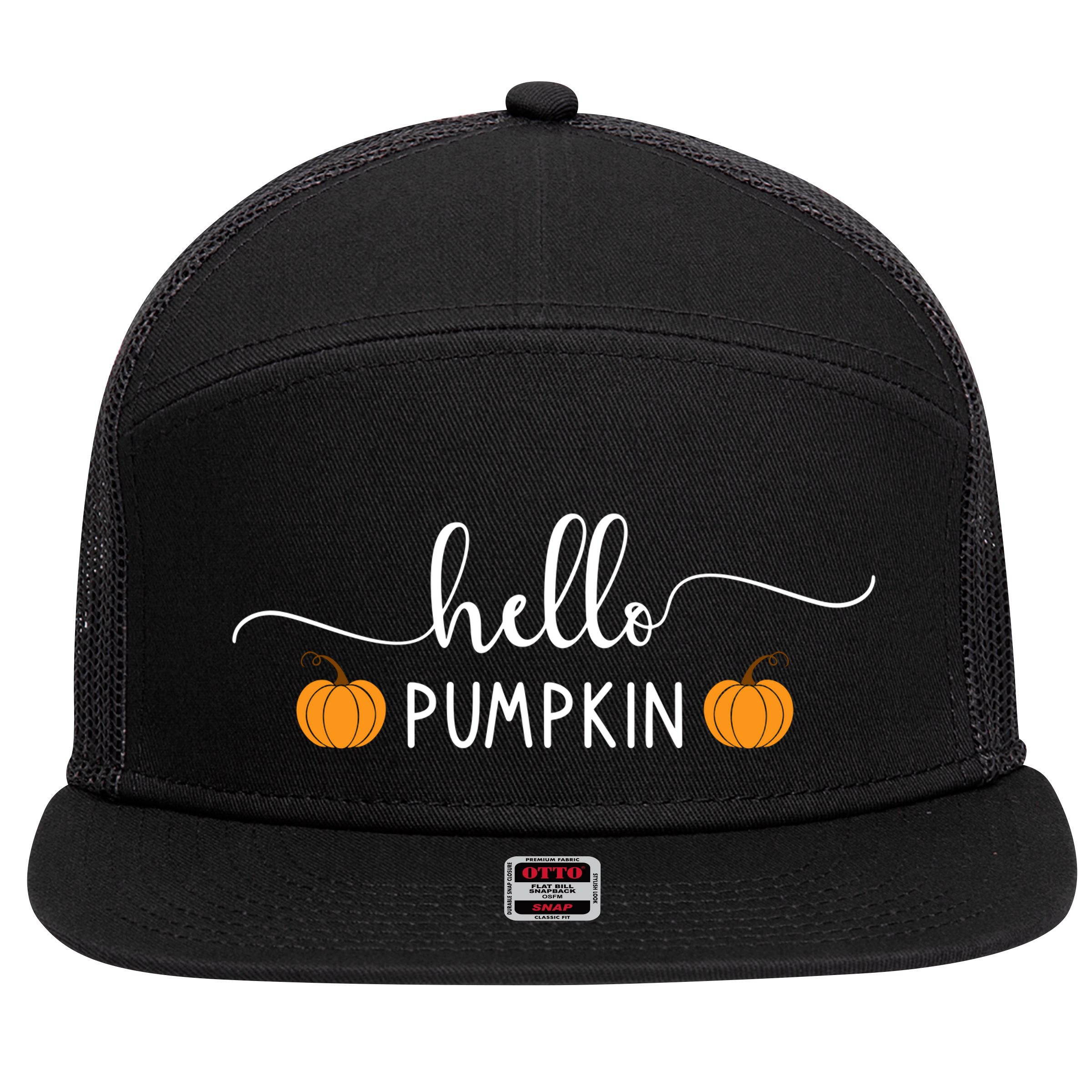 Hello Pumpkin Cute Fall 7 Panel Mesh Trucker Snapback Hat