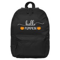 Hello Pumpkin Cute Fall 16 in Basic Backpack