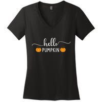 Hello Pumpkin Cute Fall Women's V-Neck T-Shirt