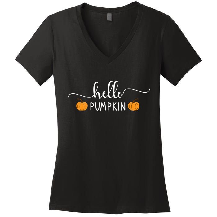 Hello Pumpkin Cute Fall Women's V-Neck T-Shirt