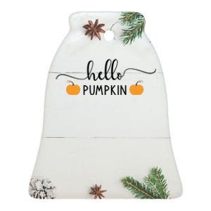 Hello Pumpkin Cute Fall Ceramic Bell Ornament