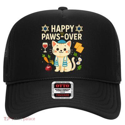Happy Pawsover Cat Cat Lover Holiday Passover Seder High Crown Mesh Back Trucker Hat