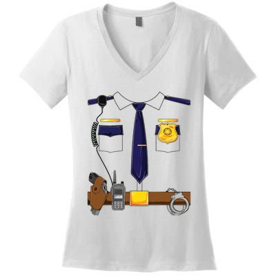 Halloween Police Costume Policeman Police Officer Women's V-Neck T-Shirt