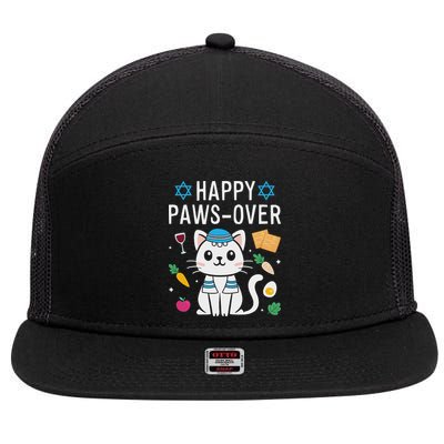 Happy Pawsover Cat Lover Funny Cat Passover Seder 7 Panel Mesh Trucker Snapback Hat