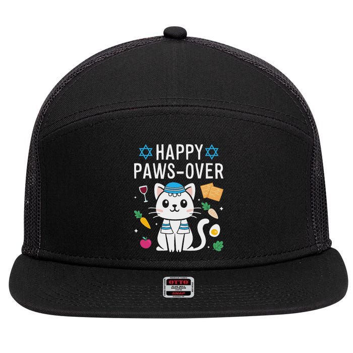 Happy Pawsover Cat Lover Funny Cat Passover Seder 7 Panel Mesh Trucker Snapback Hat