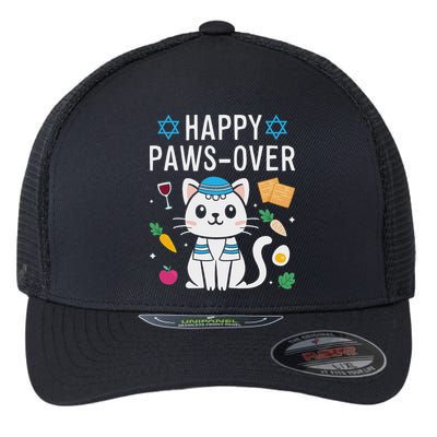 Happy Pawsover Cat Lover Funny Cat Passover Seder Flexfit Unipanel Trucker Cap