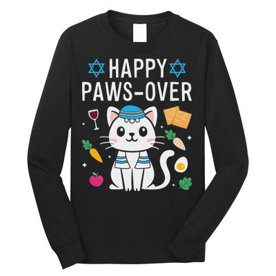 Happy Pawsover Cat Lover Funny Cat Passover Seder Long Sleeve Shirt