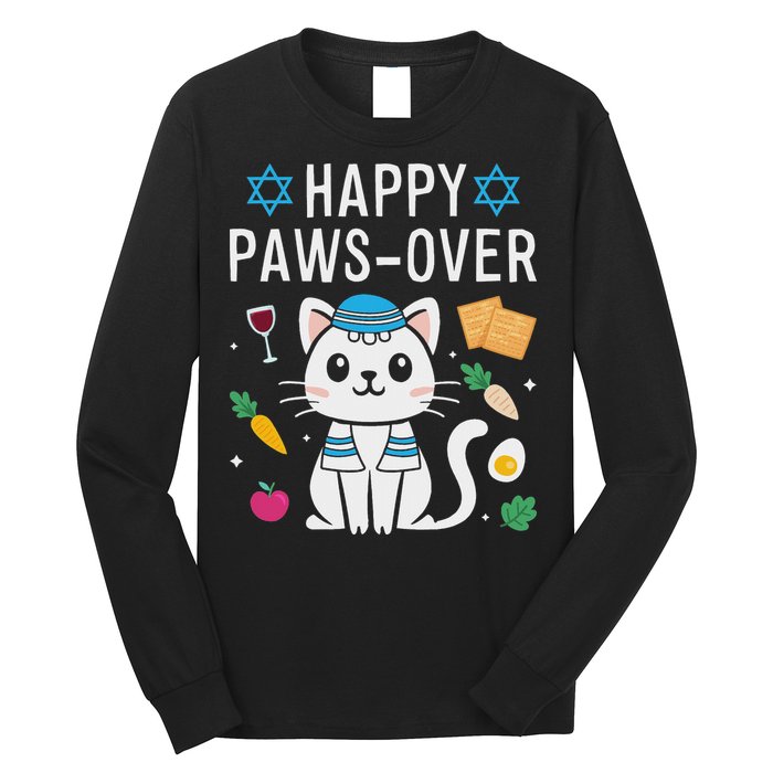 Happy Pawsover Cat Lover Funny Cat Passover Seder Long Sleeve Shirt