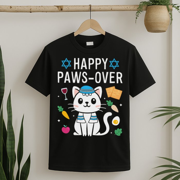 Happy Pawsover Cat Lover Funny Cat Passover Seder T-Shirt