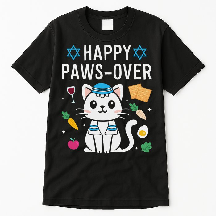Happy Pawsover Cat Lover Funny Cat Passover Seder Tall T-Shirt