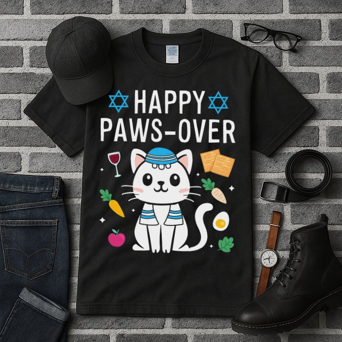 Happy Pawsover Cat Lover Funny Cat Passover Seder Tall T-Shirt