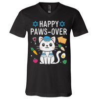 Happy Pawsover Cat Lover Funny Cat Passover Seder V-Neck T-Shirt