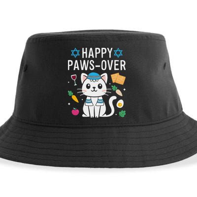 Happy Pawsover Cat Lover Funny Cat Passover Seder Sustainable Bucket Hat