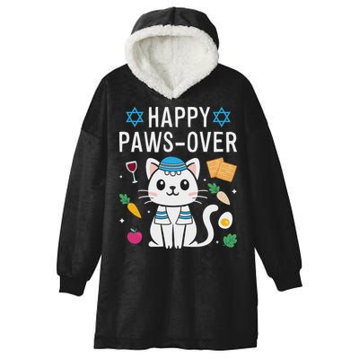 Happy Pawsover Cat Lover Funny Cat Passover Seder Hooded Wearable Blanket
